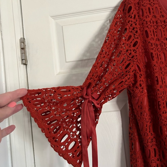 Dress Barn Women's Size 20 Rust Red/Orange Crochet Lace 3/4 Sleeve Dress - Picture 4 of 11